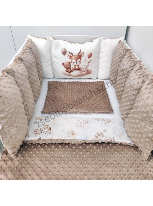 Deluxe Baby babaágynemű garnitúra Extra párnás rácsvédővel - Dreamland Collection - cappuccino - bébi erdei állatok