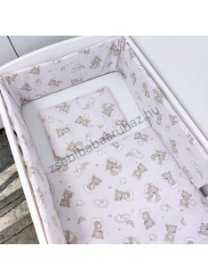   Deluxe Baby 3 részes babaágynemű garnitúra - takaró + párna + rácsvédő - Felhőn alvó macikák - rózsaszín