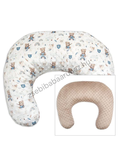 Deluxe Baby Comfort szoptatóspárna - Minky - cappuccino - macikák szivárványon