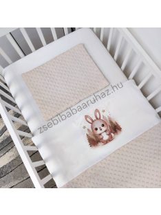   Deluxe Baby 3 részes babaágynemű garnitúra - takaró + párna + fonott rácsvédő - mogyoró - nyuszi az erdőben