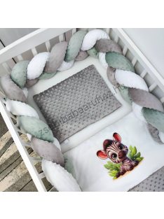   Deluxe Baby 3 részes babaágynemű garnitúra - takaró + párna + fonott rácsvédő - grafitszürke - bébi zebra