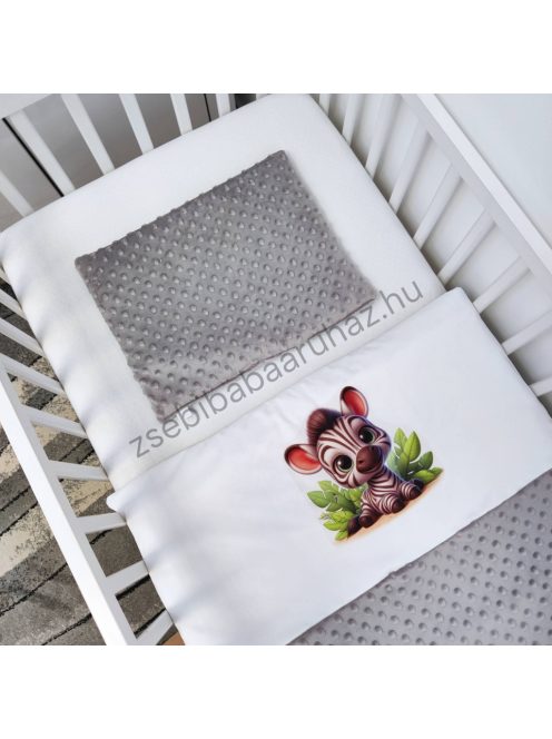 Deluxe Baby 3 részes babaágynemű garnitúra - takaró + párna + fonott rácsvédő - grafitszürke - bébi zebra