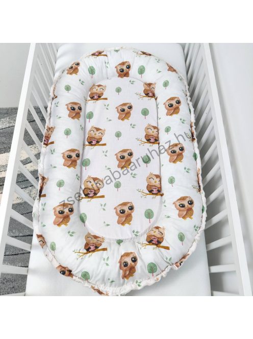 Deluxe Baby többfunkciós babafészek - Minky mogyoró - vidám baglyocskák