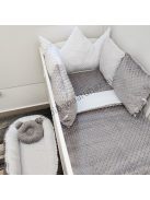 Deluxe Baby Minky babaágynemű garnitúra babafészekkel, koronapárnás rácsvédővel - fehér - grafit - szürke