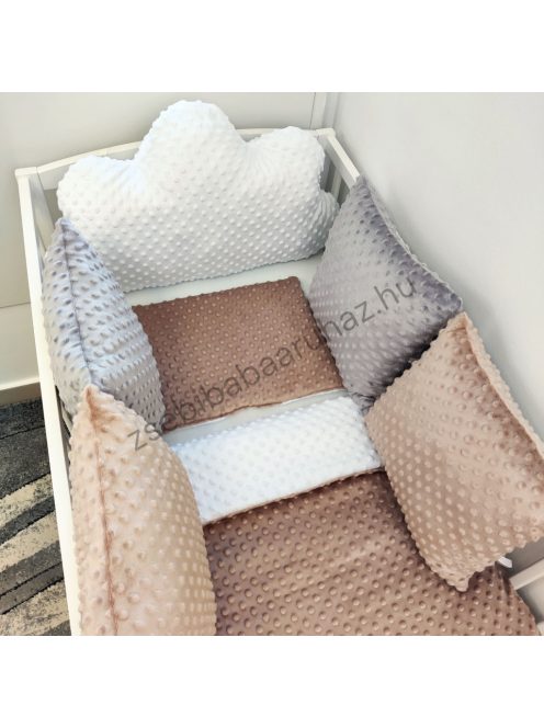 Deluxe Baby babaágynemű garnitúra felhőpárnás rácsvédővel - fehér - cappuccino - grafit