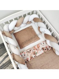   Deluxe Baby 3 részes babaágynemű garnitúra - takaró + párna + fonott rácsvédő - Cappuccino - Forest Friends II.