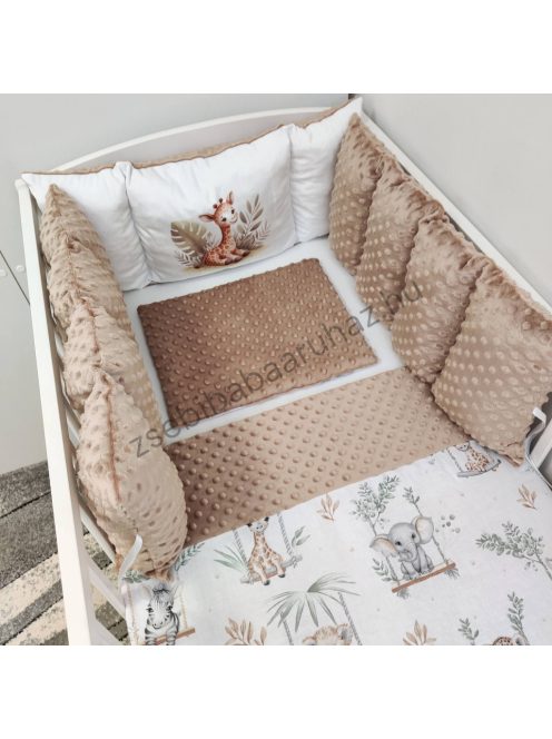 Deluxe Baby babaágynemű garnitúra Extra párnás rácsvédővel - Dreamland Collection - cappuccino szavanna zsiráf