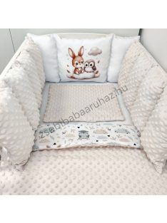   Deluxe Baby babaágynemű garnitúra Extra párnás rácsvédővel - Dreamland Collection - mogyoró nyuszi és bagoly