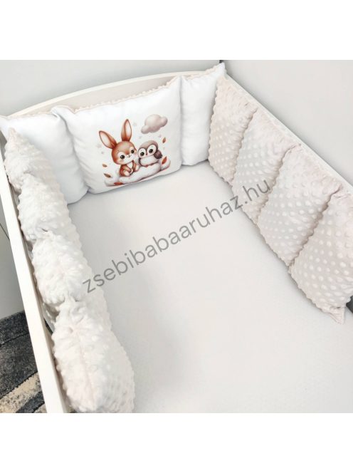 Deluxe Baby babaágynemű garnitúra Extra párnás rácsvédővel - Dreamland Collection - mogyoró nyuszi és bagoly