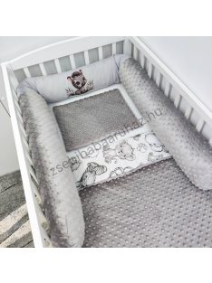   Deluxe Baby babaágynemű garnitúra hengerpárnás rácsvédővel - grafitszürke - bébi szafari zebra