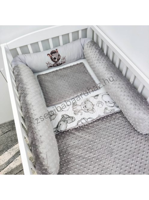 Deluxe Baby babaágynemű garnitúra hengerpárnás rácsvédővel - grafitszürke - bébi szafari zebra