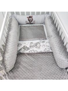   Deluxe Baby babaágynemű garnitúra hengerpárnás rácsvédővel - grafitszürke - bébi szafari zebra