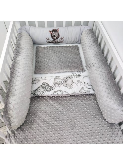 Deluxe Baby babaágynemű garnitúra hengerpárnás rácsvédővel - grafitszürke - bébi szafari zebra