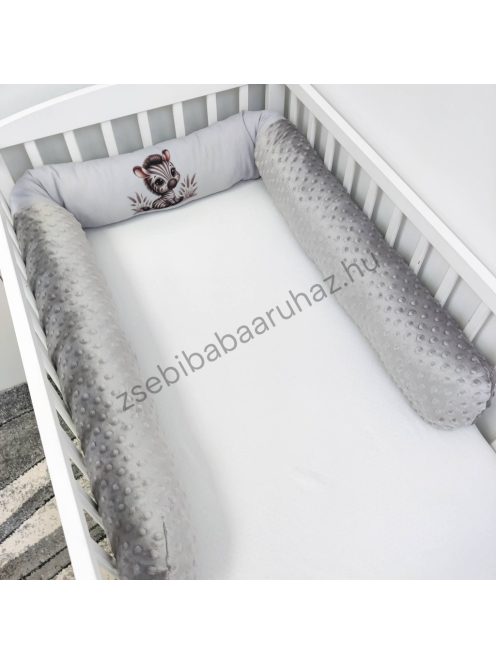 Deluxe Baby babaágynemű garnitúra hengerpárnás rácsvédővel - grafitszürke - bébi szafari zebra
