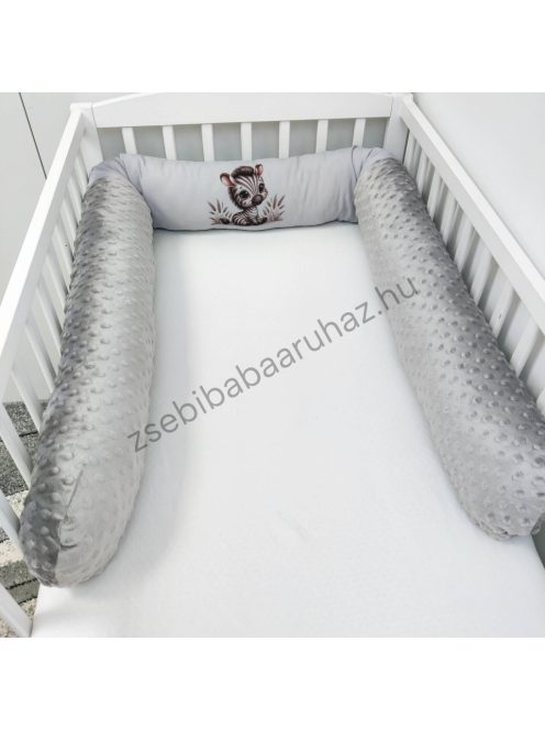 Deluxe Baby babaágynemű garnitúra hengerpárnás rácsvédővel - grafitszürke - bébi szafari zebra