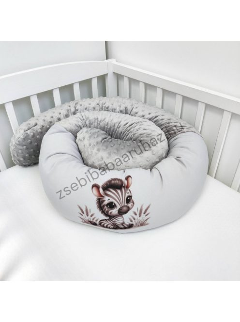 Deluxe Baby babaágynemű garnitúra hengerpárnás rácsvédővel - grafitszürke - bébi szafari zebra