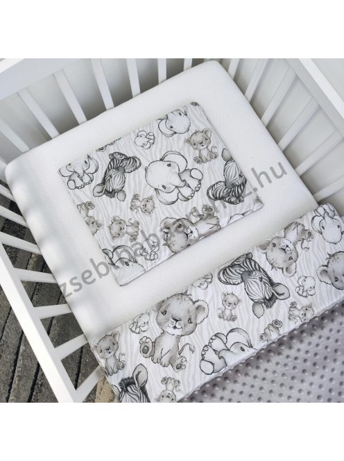 Deluxe Baby babaágynemű garnitúra hengerpárnás rácsvédővel - grafitszürke - bébi szafari zebra