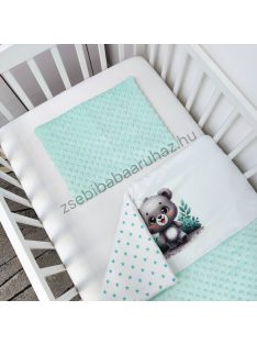   Deluxe Baby 2 részes babaágynemű garnitúra - takaró + párna - menta - maci a tisztáson
